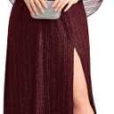 CYCLAMEN Plus Size Sparkly Formal Dress Cape Sleeve V Neck A Line Side Split Maxi Evening Gown Wedding Guest Prom Dresses, Burgundy, 3X