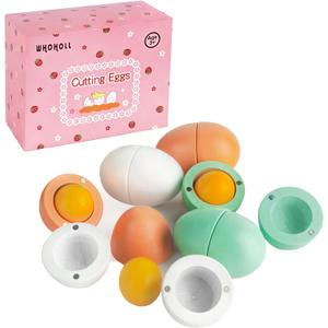 WHOHOLL Wooden Easter Play Eggs Toy, Play Food Sets for Kids Kitchen, Sturdy Wood Eggs with Magnetic Separable Yolk, Pretend Play Kitchen Toy Food for Boys Girls Gifts