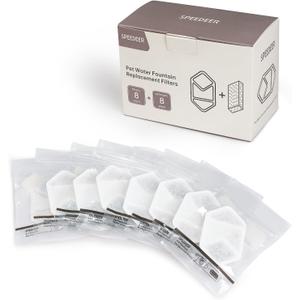 Official 8 Packs Replacement Filters & Pre-Filter Sponges for 4L/135oz Wireless Cat Water Fountain ZTI0506