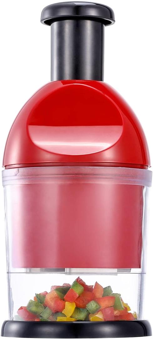 Food Chopper, Hand Chopper Dicer Easy to Clean, Manual Slap Vegetable Cutter Onion Dicer, Garlic Mincer for Onion, Nut, Tomato, Pepper, Celery, etc, Red