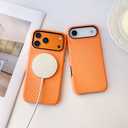Magnetic Case for iPhone 16, Compatible with MagSafe, Aesthetic Polka Dot Cute Design for Women, Hybrid 2-Layer Hard Shell Phone Cover, Orange