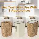 Trongee Boho Trash Can with Lid for Bathroom,2.6 Gallon Small Rattan Garbage Can with Press Top Lid,Woven Wastebasket and Hamper 2 in 1 Wicker Trash Basket for Bathroom,Kitchen,Living Room,Bedroom