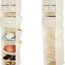 Juvale 2-Pack 7-Shelf Hanging Closet Organizer with 5 Drawers, 4 Shelves, and 4 Side Pockets, Foldable Non-Woven Cloth Storage for Bedroom and Hallway Closets (11.8x11.8x51 in, Beige)