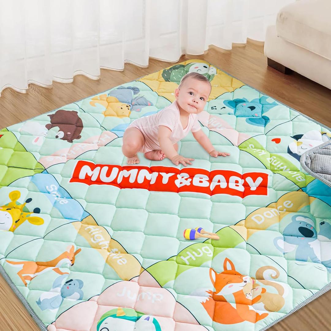 Foldable Baby Play Mat, Soft Baby Floor Mat, 127 * 127cm Non-Slip Crawling Mat, Machine Washable, Suitable for Babies, Toddlers and Infants to Play with