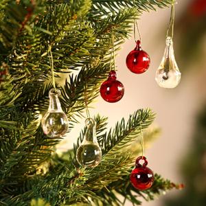 24 Pcs 1.57" Red Glass Christmas Tree Ornaments Clear Teardrop Christmas Ornaments Red Crystal Xmas Hanging Glass Tree Decorations for Xmas Holiday Party Decor