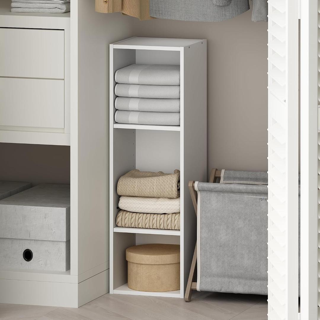 Furinno Reed 3-Tier Closet Organizers and Storage, Closet Organizer, Open Shelf Closet Storage, for Wardrobe, Bedroom, Living Room, 10-Inch Width, White, 3-Tier; 9.8" W
