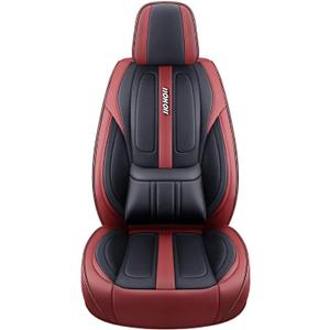 PU Leather Car Seat Covers, Universal Front 2 or Full 5 Seat Set, Waterproof Seat Protectors Easy Installation for Cars Trucks SUVs (Red, Front Pair)