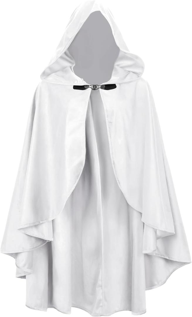 Medieval Cloak with Hood Short Hooded Cape for Adult Men and Women Halloween Renaissance (White)