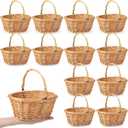 Barydat Small Wicker Basket with Handle Flower Girl Baskets Oval Willow Woven Braided Gift Basket for Weddings Picnic Baby Shower Home Garden Decor(12 Pcs,Khaki,9" x 7" x 4")