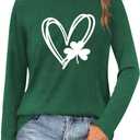 St Patricks Day Shirt Women Lucky Shmrock Shirts Cute Saint Patricks Day Green Clover Long Sleeve Blouse Tops (Large)
