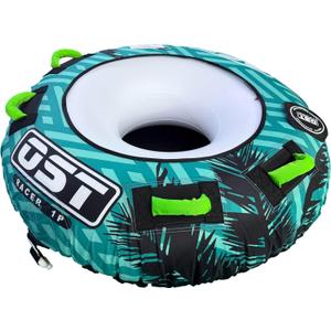 1 Person Towable Tube for Boating, Inflatable Water Tube with Heavy-Duty PVC & Nylon Cover, 4 Grip Handles, Quick Connect Tow System, Durable Water Sports Tube for Adults & Teens