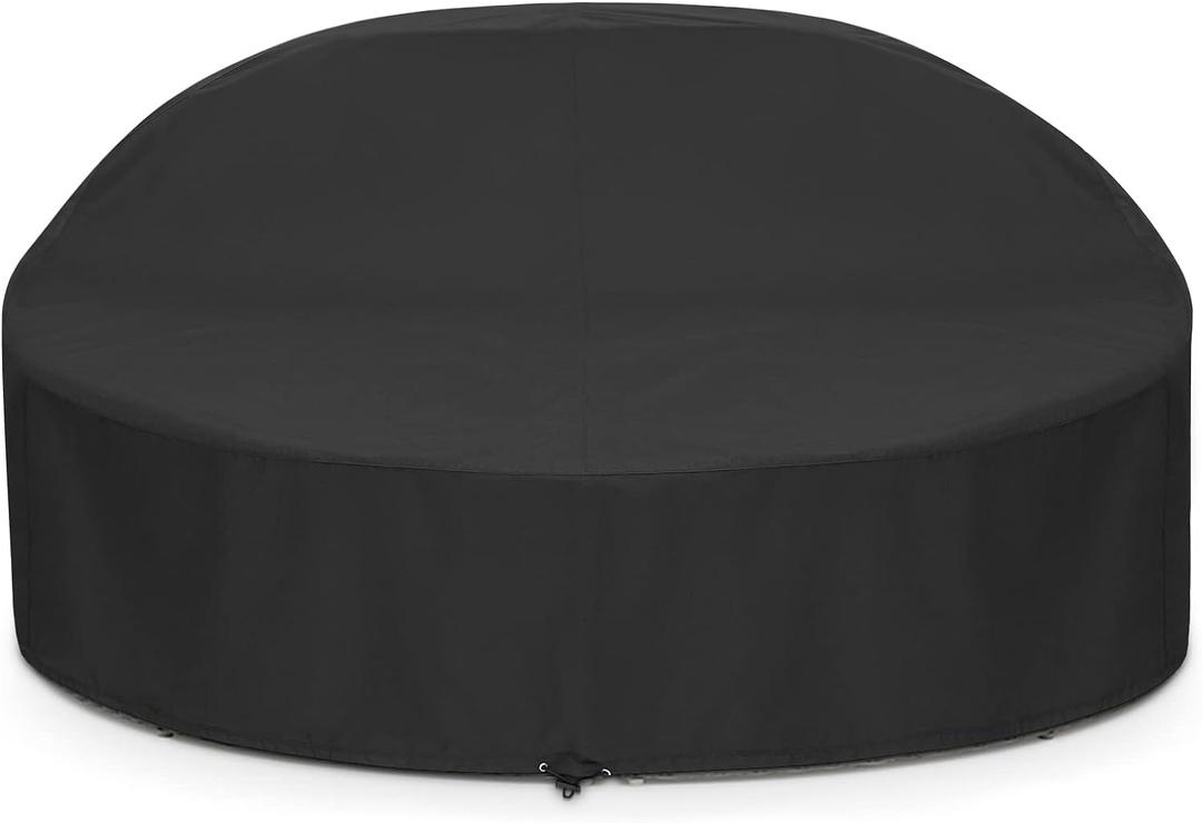 SunPatio Outdoor Daybed Cover, Heavy Duty Waterproof Round Canopy Sofa Bed Cover with Taped Seam, Patio Furniture Set Protector, All Weather Protection, 75"Dia x 35"/16H, Black