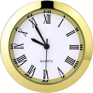 Hicarer 1-1/2 Inch (37 mm) Round Quartz Clock Insert Replacement Mini Quartz Movement Miniature Clock with Roman Numerals Fit 35 mm Diameter Hole White Dial (Gold Bezel)
