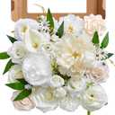 Artificial Flowers, White Silk Flowers for DIY Wedding Bridal Bouquets, Fake Cake Flowers for Centerpieces,Baby Shower, Table Arrangement, Home Party Decorations (White 2)