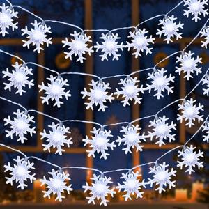 2 x TURNMEON 20 FT 50 LED Christmas Snowflake String Lights Decorations Waterproof Battery Operated Snowflakes Fairy Lights with Timer for Indoor Outdoor Xmas Party Tree Home Winter Holiday Garden Decor (Cool White)