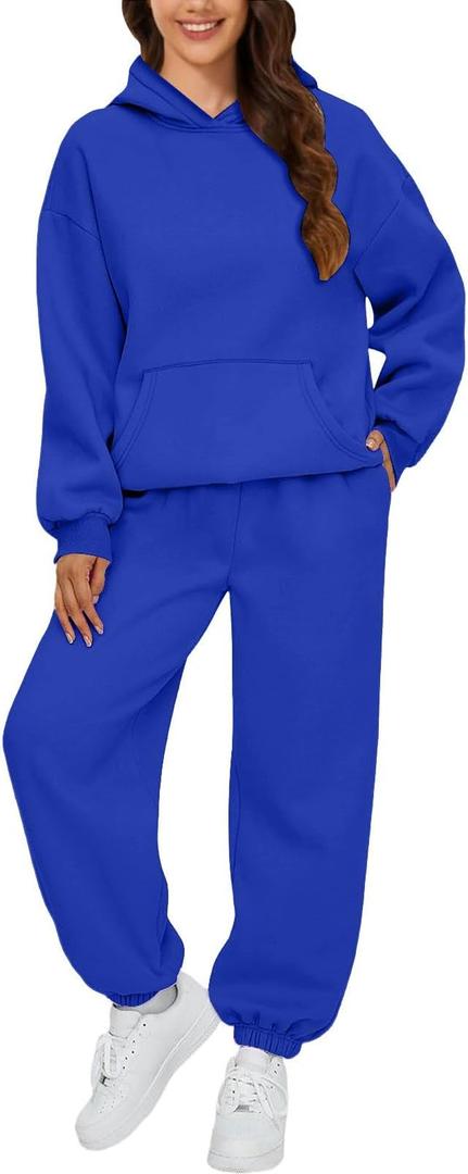 Two Piece Sets for Women Lounge Long Sleeve Matching Sweatsuits Casual Fall Jogger Tracksuits with Pockets, Blue Size XL