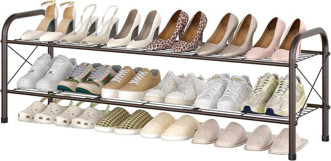 Hoctieon 2 Tier Shoe Rack for Closet, Shoe Rack FreeStanding, Entryway Shoe Shelf, Shoe Storage Organizer, Durable Mesh Style Shoe Rack, Space Save For Garage, Bedroom, Living Room, Wardrobe, Brown