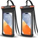 2 PCS Waterproof Phone Pouch, IPX8 Underwater Case for iPhone 15 14 13 Pro Max Plus, Galaxy S24 S23 Pixel 8a 7a Up to 8",Dry Bag for Beach Cruise Essentials, Black Orange