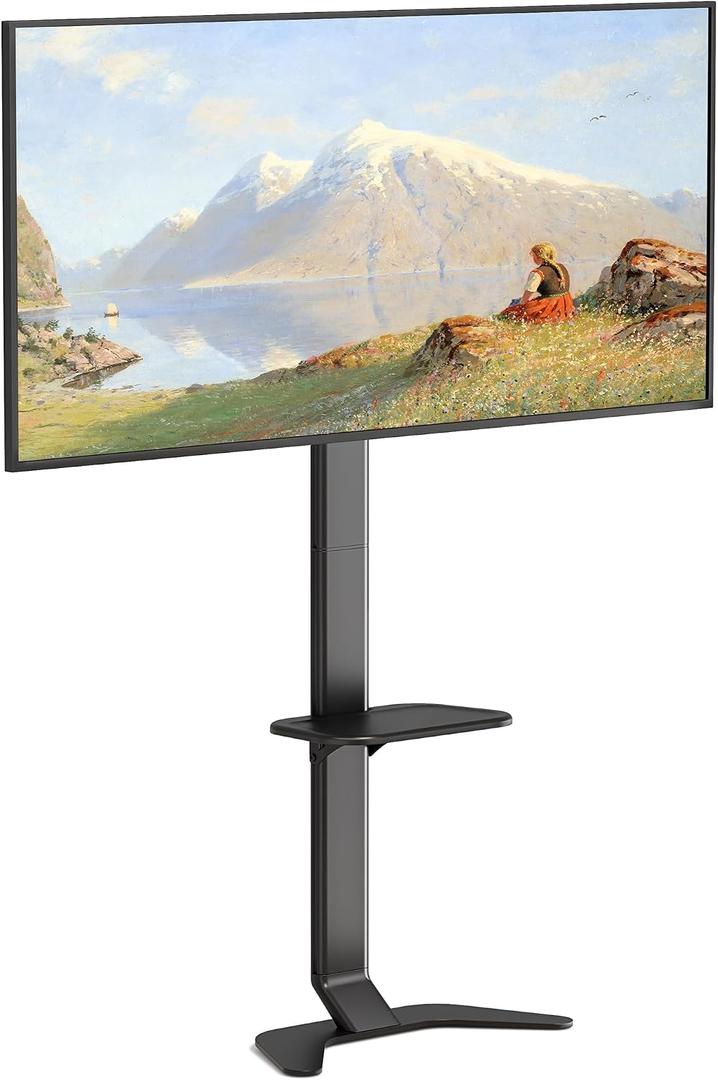 Ultra Slim Tall Floor TV Stand for 37-86 Inch TVs, Modern Curved Base with Shelf, Adjustable Height & Tilt, Space-Saving Design with Cable Management, Fits VESA 600x400mm, Black