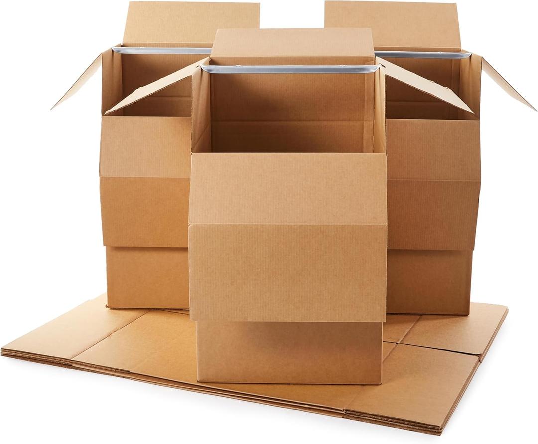Amazon Basics Wardrobe Clothing Moving Boxes with Bar, 6 Pack, Brown, 24" x 24" x 40"