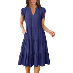 ANRABESS Womens Summer Dress Ruffle Sleeve V Neck Midi Dresses Fashion Casual Fit Flowy Tiered Boho Beach Vacation Sundress (Large)