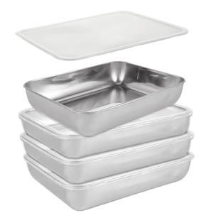 8Pcs Stainless Steel Food Storage Container with Lids 9.8 x 7.9 Inch Rectangle Hotel Pan Steam Table Pan, Stackable Metal Meal Food Containers for Food Prep Restaurant Kitchen Freezer Buffet