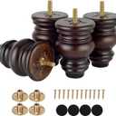 4 Inch Wood Furniture Legs Set of 4 Wooden Bun Feet for Couch Sofa Ottoman Mid Century M8 Bolt Screw in