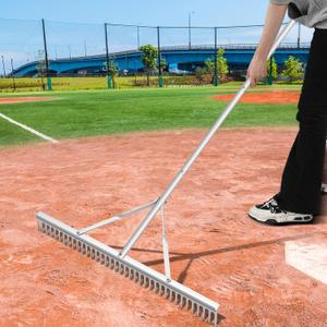 Aluminum Maintenance Rake 36 Inch Baseball Field Garden Landscape Rake with 66''-98'' Adjustable Handle for Yard Lawns Lake Weed Care Gardening Loosening Soil