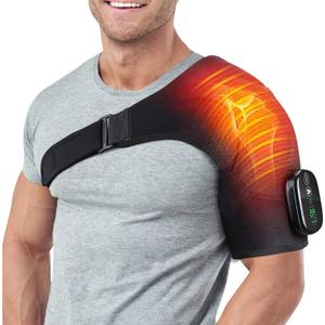 ShoulderRestore 2-in-1 Shoulder Heating Pad with Rechargeable Massager | Cordless Heated Compression Support Brace w/ Vibration Massage - Electric Massaging Heat Wrap, Adjustable Fit for Men & Women