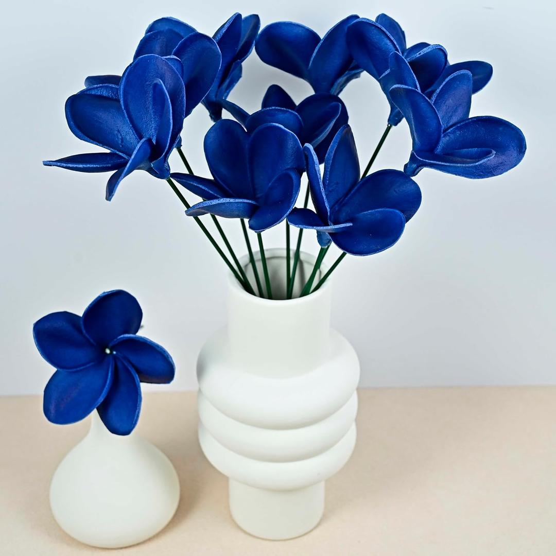 Birthday Gifts for Women Men 10pcs Gradient Navy Blue Flowers PU Real Touch Flowers Hawaiian Plumeria Frangipani Artificial Flowers for DIY Birthday Gifts Wedding Gifts Home Decor Table Centerpiece (828)