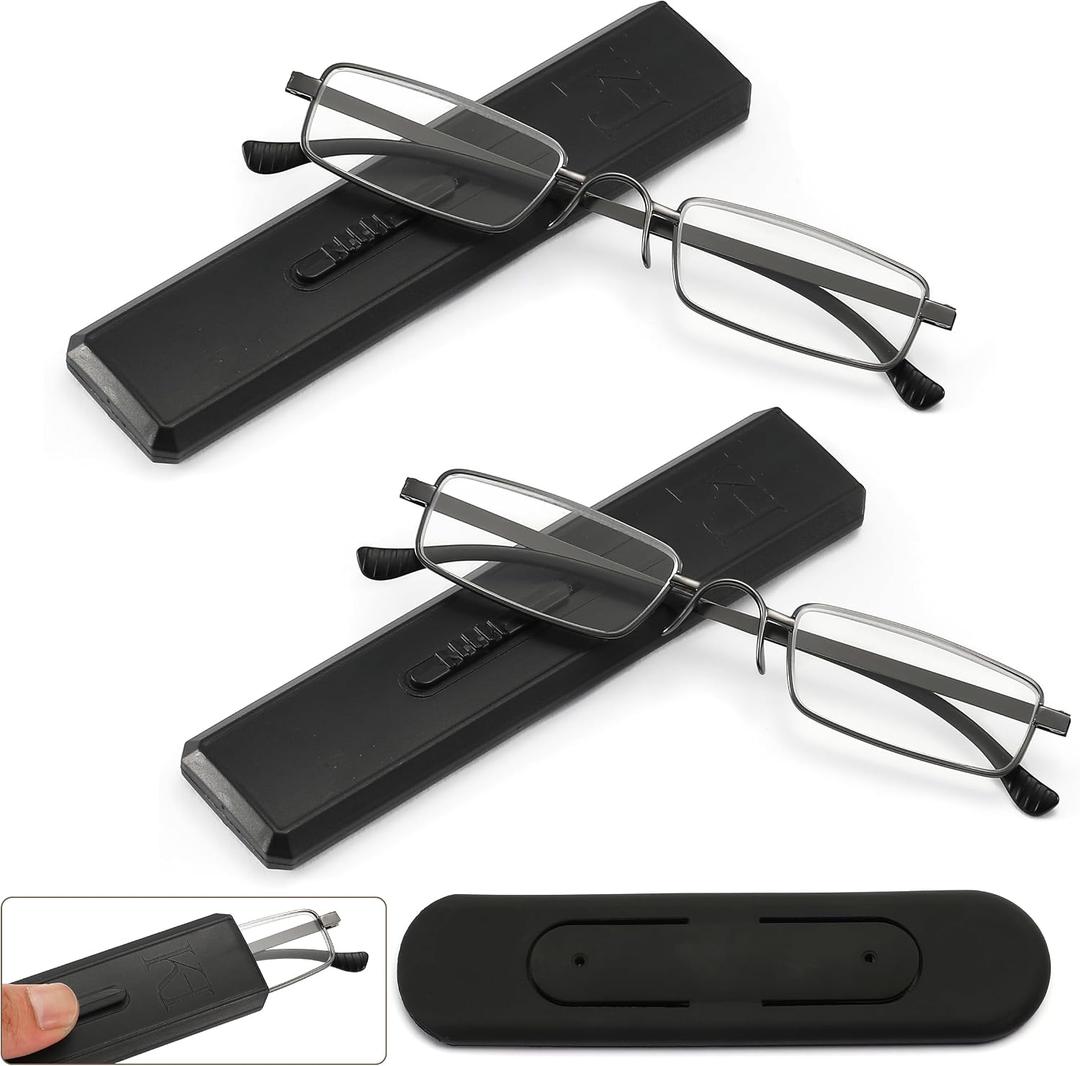 2 pack Reading Glasses for Men for Women, Anti-Blue Light, Ultra Thin & Light, Phone Stand, Unisexr