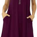 Women Casual Loose Soft Crewneck Short Sleeve Pockets Swing T-Shirt Dress (Medium, Round Hem Maroon)