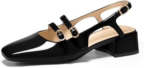 Coutgo Womens Mary Jane Chunky Low Heels Slingback Pumps Closed Square Toe Wedding Dress Shoes , size 91/2