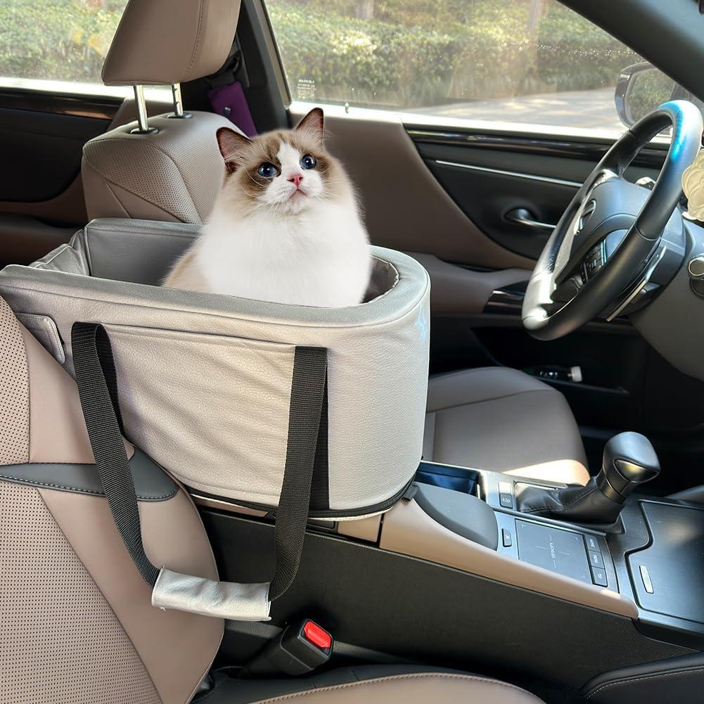 Petgrow Small Dog Car Seat Center Console, Waterproof Cat Dog Booster for Small Pets Up to 12 Lbs, Anti-Scratch Leather, Metal Parts & Safety Tethers,Portable Pet Car Seat for Puppy Travel Bags,Grey Petgrow Small Dog Car Seat Center Console, Waterproof Cat Dog Booster for Small Pets Up to 12 Lbs, Anti-Scratch Leather, Metal Parts & Safety Tethers,Portable Pet Car Seat for Puppy Travel Bags,Grey