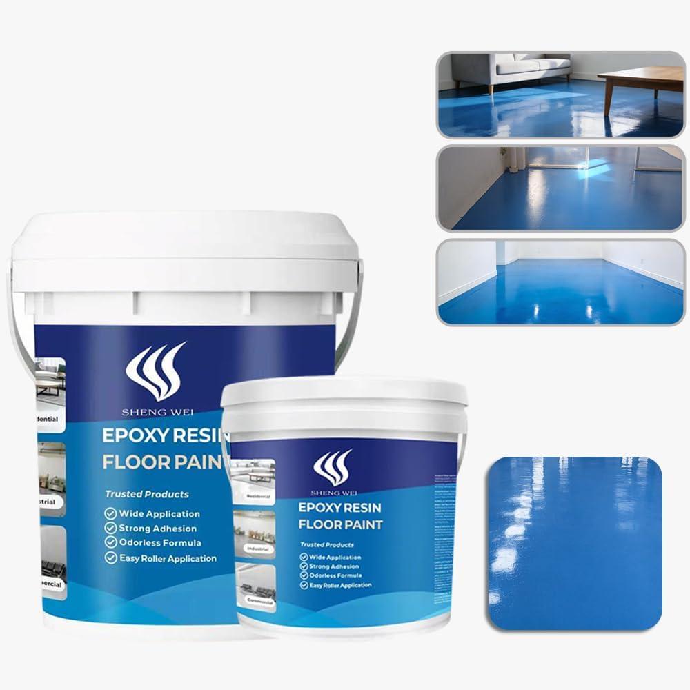 Floor paint, Epoxy Resin Floor Paint Coating Kit - 3 Gallon, 100% Solids Self Leveling with Blue High Gloss Finish, Industrial Grade for Garage, Basement, Countertops - Covers 360 Sq Ft, Fast Curing
