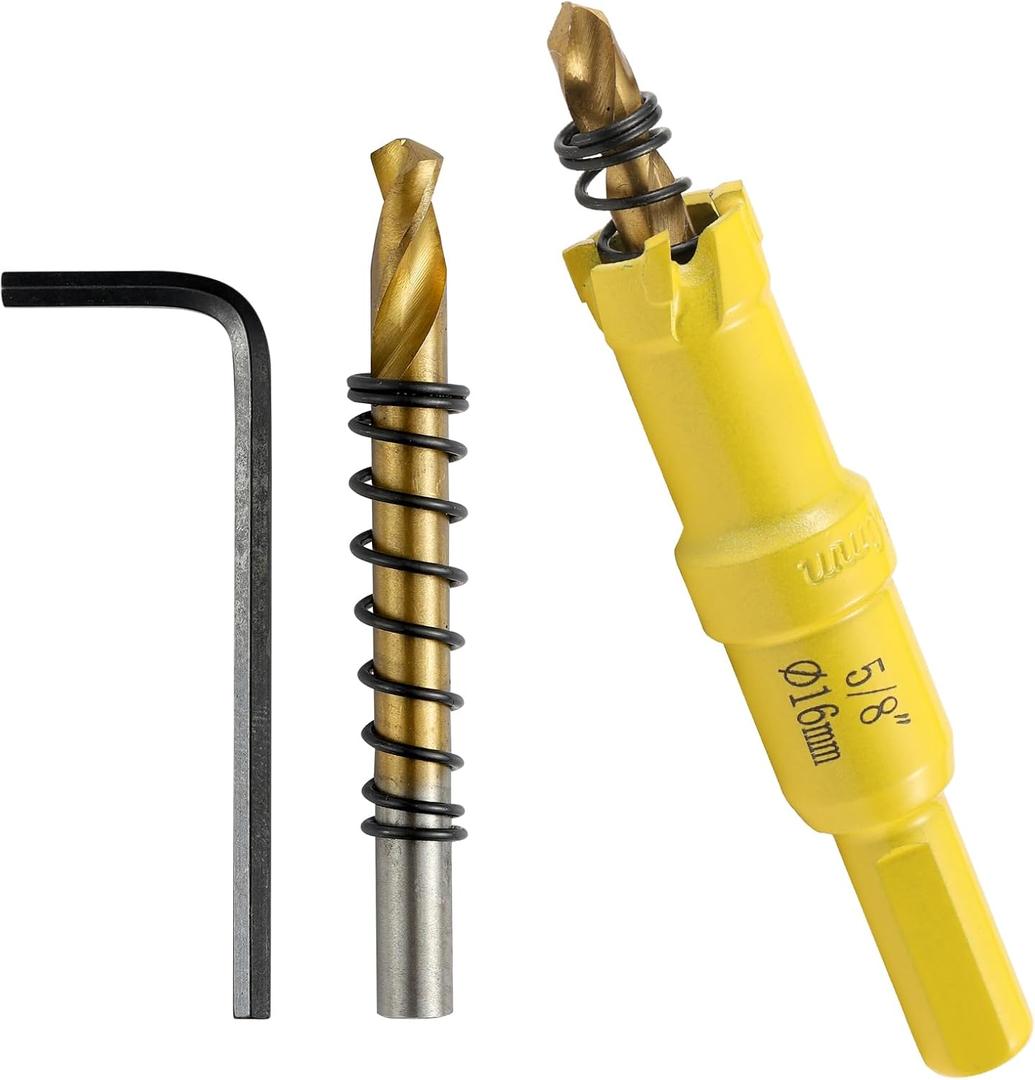 4PCS Carbide Hole Saw Kit for Metal,5/8"(16MM) TCT Hole Saw Set with Titanium-Plated Upgrade Pilot Drill bits for Stainless Steel,Hard Metal,Wood, Plastic,Iron