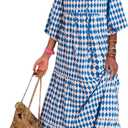 Dokotoo Women Boho Maxi Dresses 2026 V Neck Long Puff Sleeve Smocked Ruffle Flowy Casual Dress (Blue, S)
