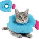 PUMYPOREITY Soft Fish Shaped Cat Cone Collar, Adjustable Padded Elizabethan Collar for Kittens, Anti-Lick Protective Neck Cone for Post-Surgery Wound Recovery, L, Blue