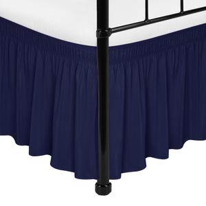 Biscaynebay Wrap Around Bed Skirts with Split Corners for Queen Beds 16" Drop, Navy Elastic Dust Ruffles Adjustable Easy Fit Wrinkle & Fade Resistant Silky Luxurious Fabric Machine Washable