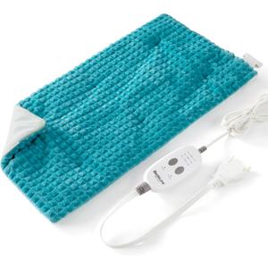 Bedsure Back Heating Pad for Neck and Shoulders, Weighted Heated Pad with Vibration, FSA Eligible Items, Birthday Gifts for Women Men Mom Men, Auto Shut Off, 5lbs 12" x 24", Teal