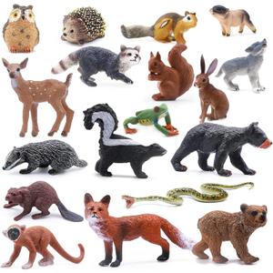 SIENON 18Pcs Forest Animals Figures Toys, Baby Woodland Animals Figurines, Miniature Animals Toys with Owl, Hedgehog, Fox, Squirrels, Bears, Monkey for Woodland Theme Cake Toppers Cupcake Toppers