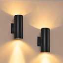 pearlstar 2 Pack Solar Wall Lights Outdoor Dusk to Dawn Solar Sconces Lights, Up & Down Warm White Glow IP65 Waterproof Wall Mount Lamp for Outside Garage Fence Patio Porch Yard, 10.6", 10.6"H-Style1 PK2