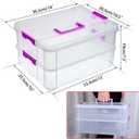 JUXYES 2-Tiers Stack Carry Storage Box With Handle, Transparent Stackable Storage Bin With Handle Lid Latching Storage Container for School & Office Supplies