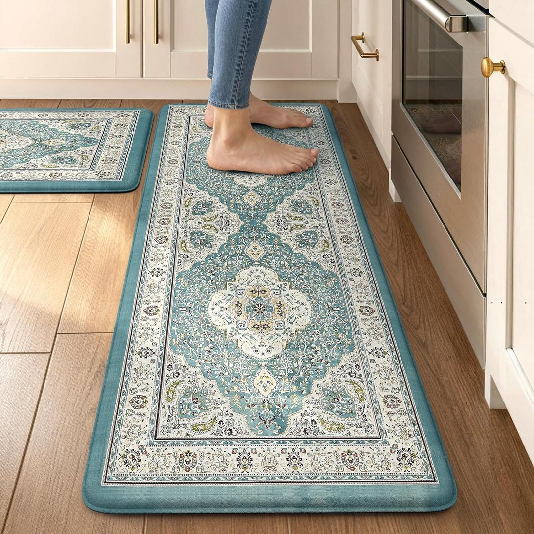 Collive Boho Anti Fatigue Kitchen Mats Sets 2 Piece Non Skid Kitchen Mats for Floor Cushioned Kitchen Rugs and Mats Waterproof Ergonomic Comfort Standing Mat Runner for Kitchen,Home,Office,Laundry 17.3"x47"+17.3"x29"