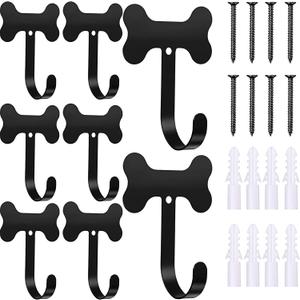 8 Pieces Dog Bone Shaped Wall Hook Stainless Steel Leash Mounted Hanger Hooks with Nail for Coat, Key, Entryway, Hallway, Kitchen, Office Decoration(Black)