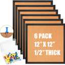 Thyle 6 Pcs Small Cork Bulletin Board 12 x 12, Framed Corkboard 1/2 Thick Vision Board Small Square Pin CorkBoard Decor Display Organizer for Wall Home Office School