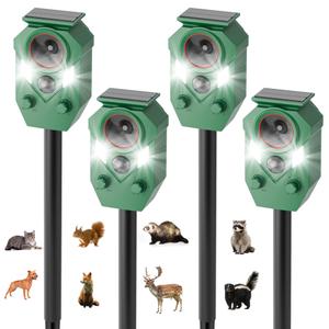 4-Pack Solar Powered Ultrasonic Animal Repeller, Outdoor Waterproof Deer Squirrel with Motion-Activated Sensor Strobe Light, for Cats, Raccoons, Skunks, Rabbits and More