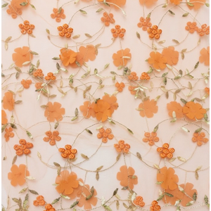 Floral Applique Burnt Orange Fabric, 34" x 62"