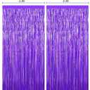 2Pack Purple Foil Fringe Curtains Backdrop, Metallic Tinsel Streamer Decors