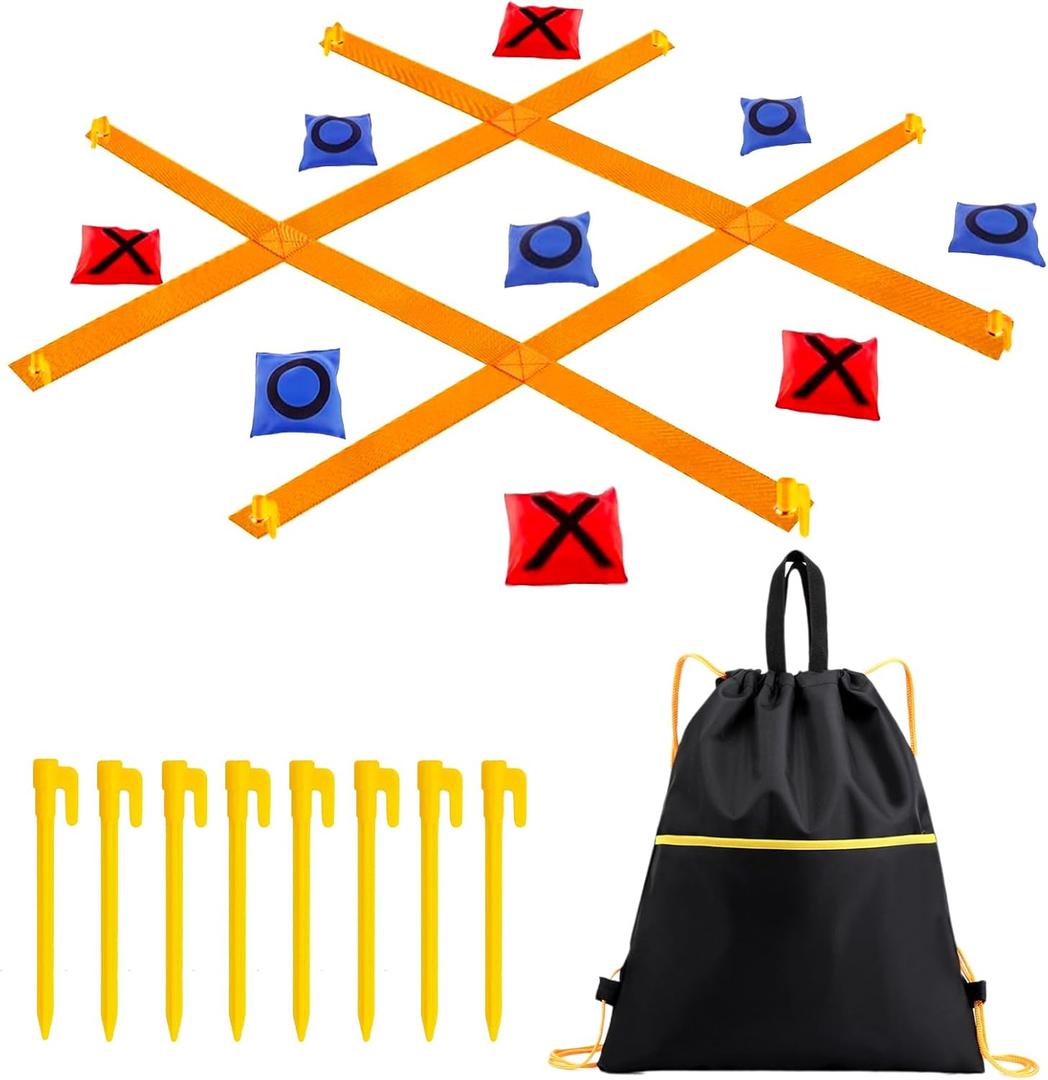 Tic Tac Toe Game - 4 Ft x 4 Ft Giant Bean Bag Toss Tic Tac Toe Outdoor Game for Backyard, Camping, Lawn, Fun Outdoor Games for The Family and Kids - Portable Yard Game Requires No Assembly (Orange)
